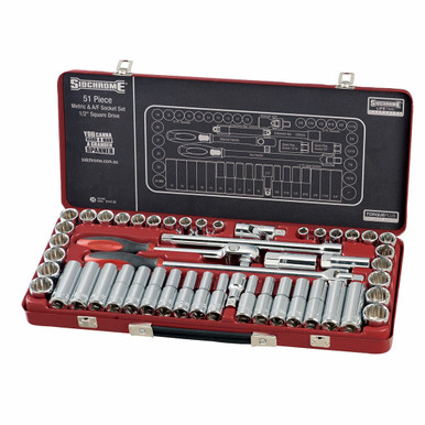 Sidchrome Socket Set Metric/AF 1/2" 51 Piece