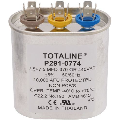 Carrier P291‑0774 7.5/7.5 F 440 V Oval Run Capacitor