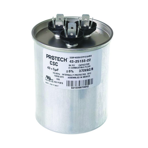 Rheem 43-25133-22 40/5 MFD 370V Round Dual Run Capacitor – Reliable HVAC Motor Support