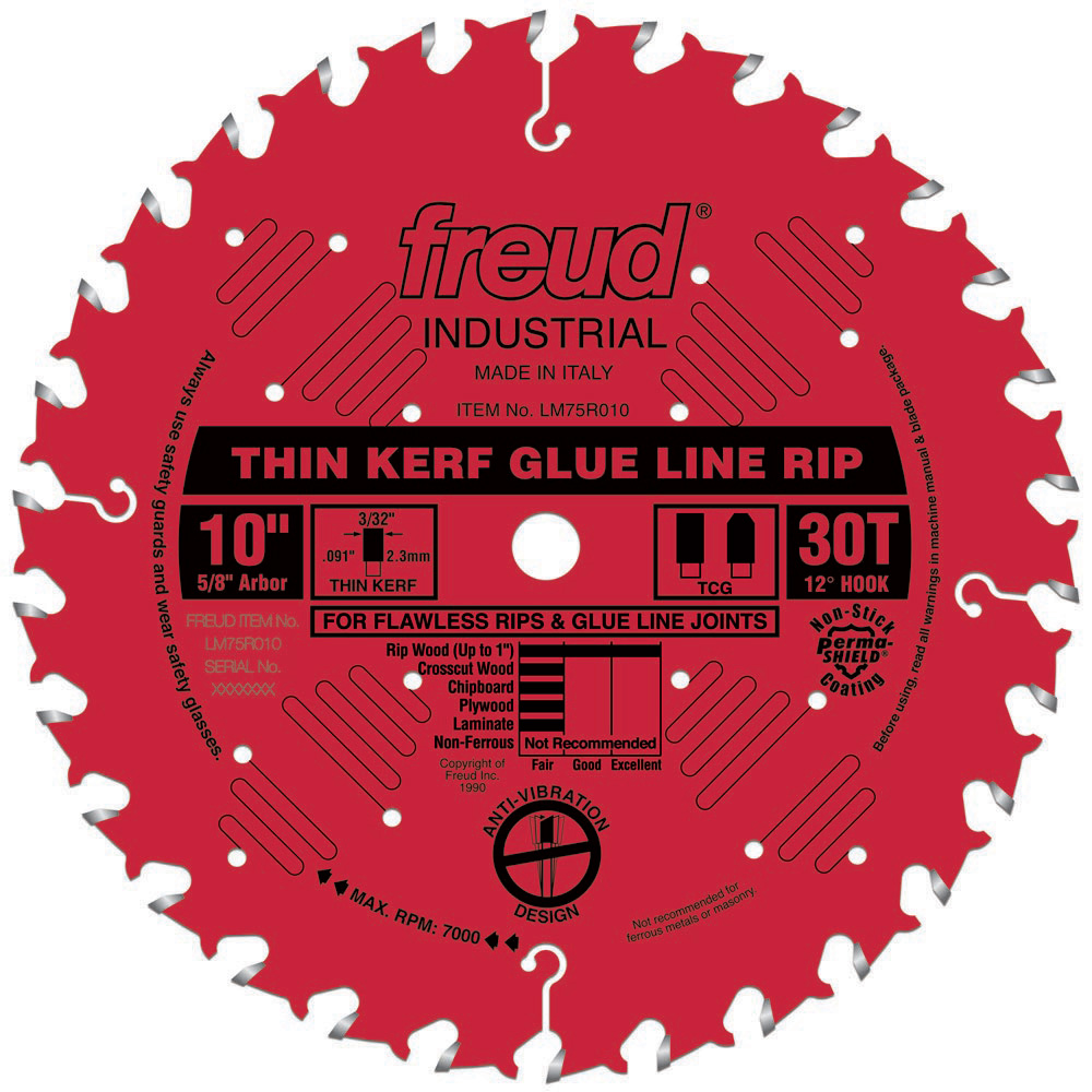 Freud 10" x 30T Industrial Thin Kerf Glue Line Rip Saw Blade - LM75R010