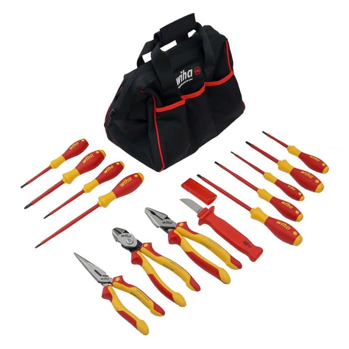 Wiha 32878 14-Piece Master Electrician's Insulated Tool Set In Canvas Tool Bag