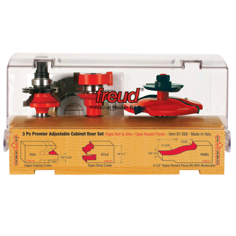 Freud 97-260 3-Pc. Door Router Bit Set - 1" H x 1/2" Shank