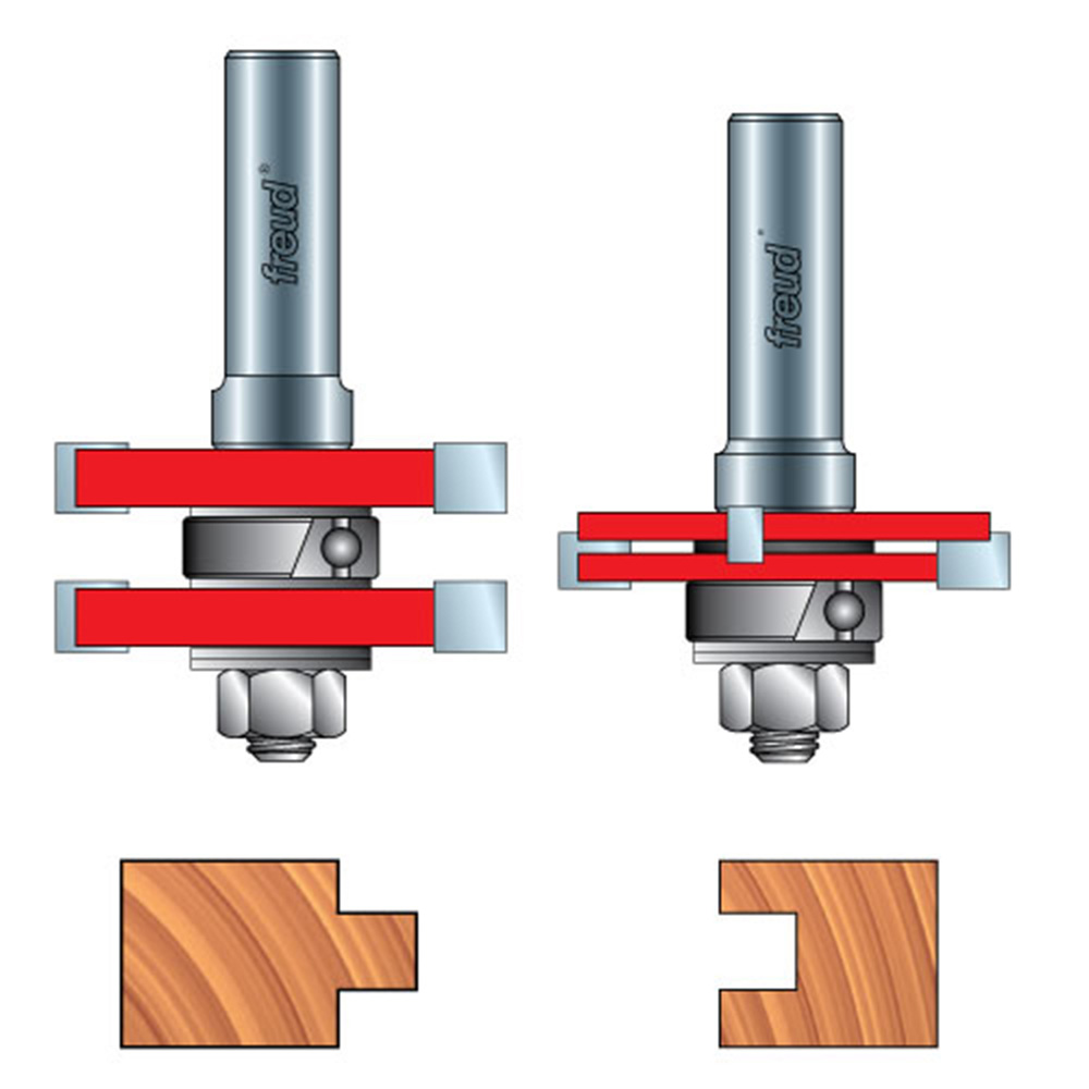 Freud 99-036 Adjustable Tongue & Groove Router Bit Set - 1/2" Shank