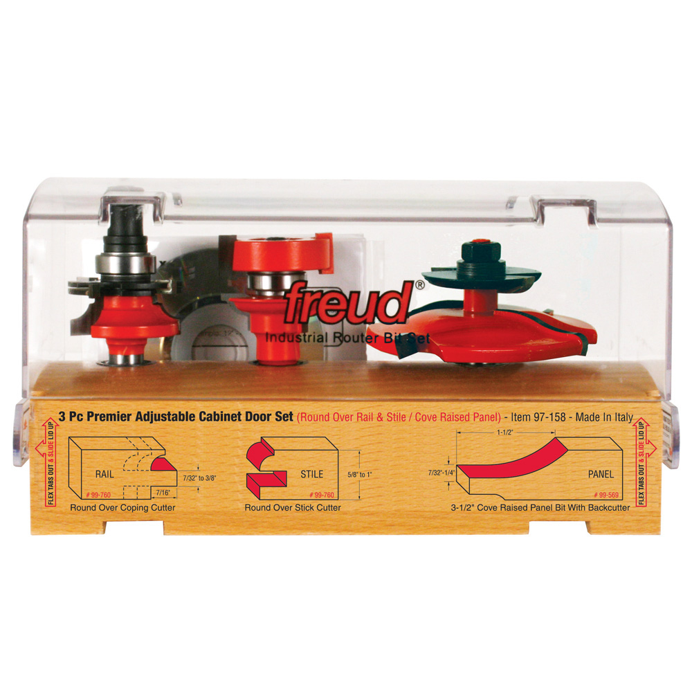 Freud 97-158 3-Pc. Door Router Bit Set - 1" H x 1/2" Shank
