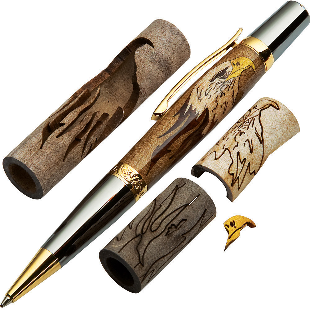Woodturner's Bald Eagle Laser-Cut Inlay Pen Kit Blank