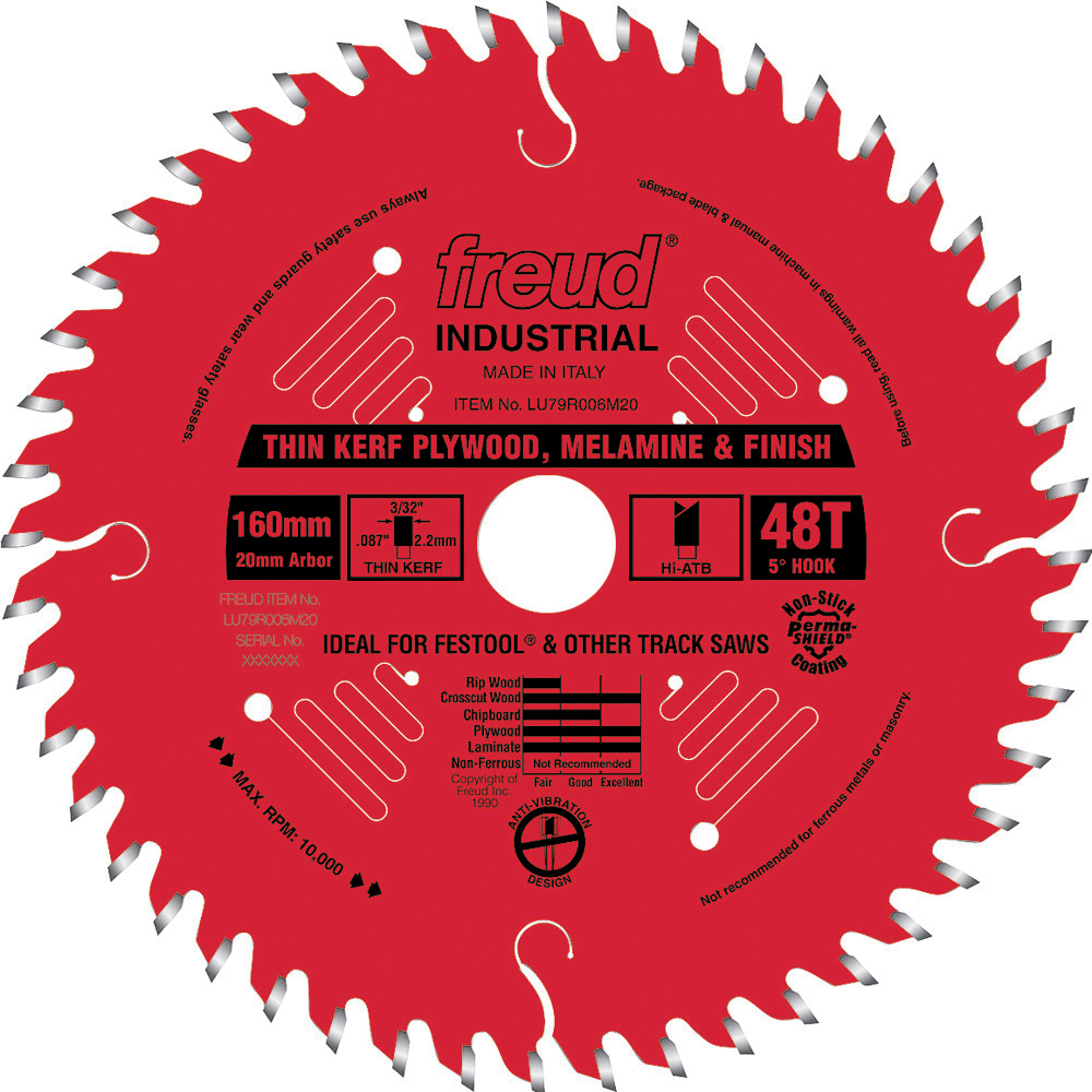 160mm x 48T Freud Industrial Thin Kerf Track Saw Blade (LU79R006M20)