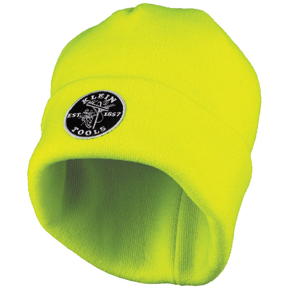 Klein Tools Heavy Knit Hat, High-Visibility Yellow, Patch Logo, Model 60568