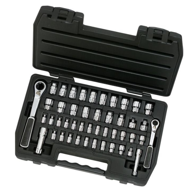 GearWrench 8946 PASS-THRU 1/4″ and 3/8″ Drive 6-Point SAE/Metric Tool Set 46-Piece