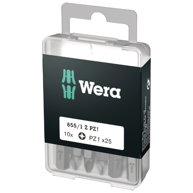 Wera 072403 855/1 Z DIY Pozidriv Insert Bit 1/4″ Drive x PZ1 x 25mm (1″) 10-Pack