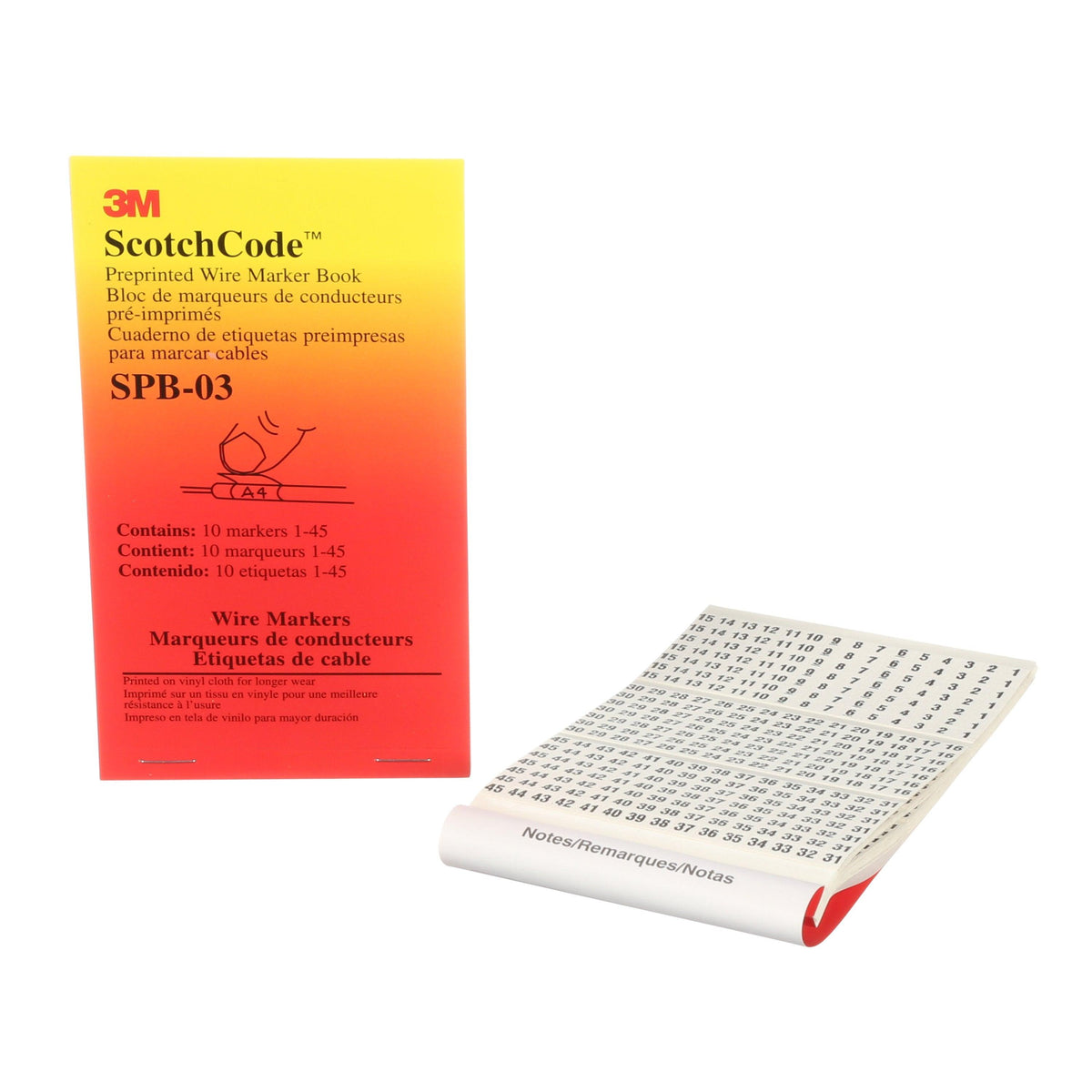 3M ScotchCode™ Pre-Printed Wire Marker Book, Number 1 - 45, Model SPB-03