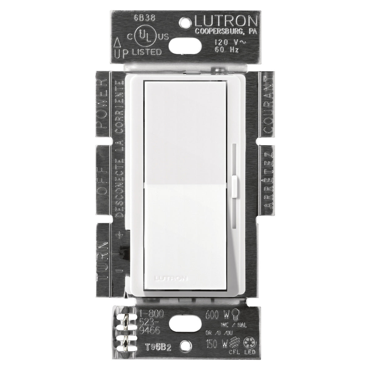 Lutron Diva C-L Dimmer for Dimmable CFL & LED Bulbs, Maximum 150W, White, Model DVCL-153PH-WHC
