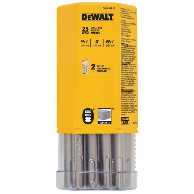 DeWalt DW5401B25 5/32″ x 4-1/2″ x 6-1/2″ SDS+ Hammer Bit 25 Pack