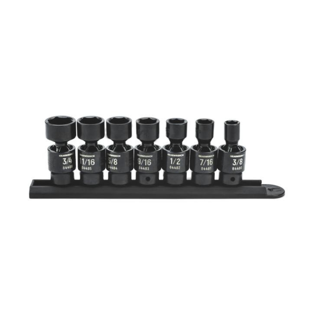 GearWrench 84974 3/8″ Drive 6 Point Standard X-Core Pinless Universal Impact SAE Socket Set 7-Piece