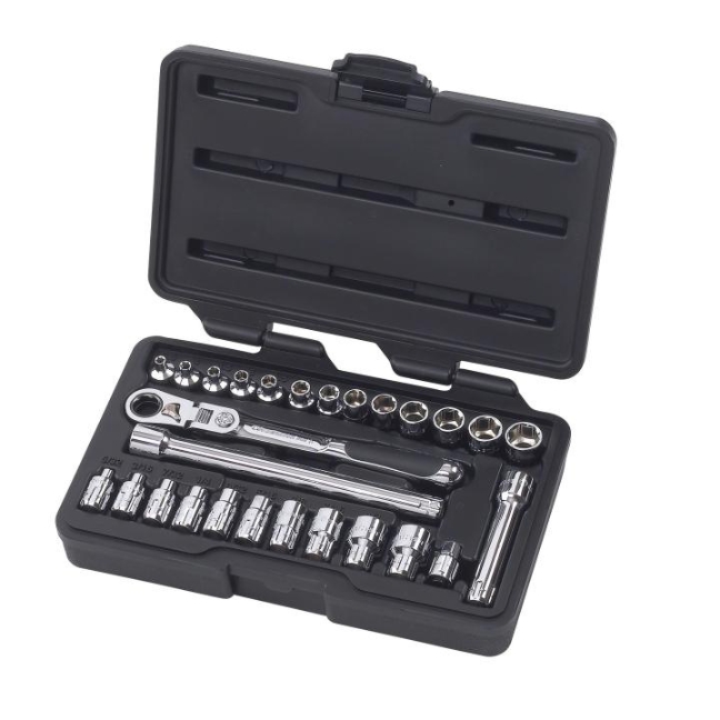 GearWrench 891427 PASS-THRU 1/4″ Drive 6-Point SAE/Metric Mechanics Tool Set 27-Piece