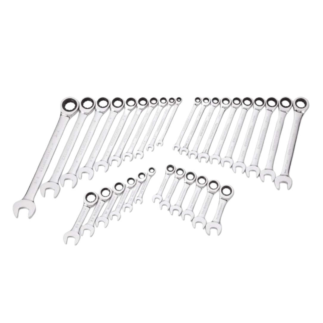 GearWrench 39327 72-Tooth 12 Point SAE/Metric Standard/Stubby Combination Ratcheting Wrench Set 32-Piece