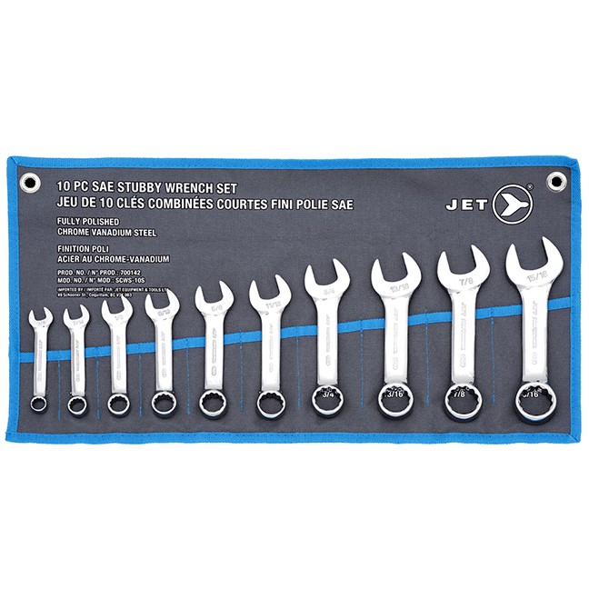 Jet 700142 SCWS-10S Stubby Combination Wrench Set SAE 10-Piece