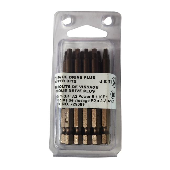 Jet 729089 R2 x 2-3/4″ A2 Square Drive Power Bit 10-Pack