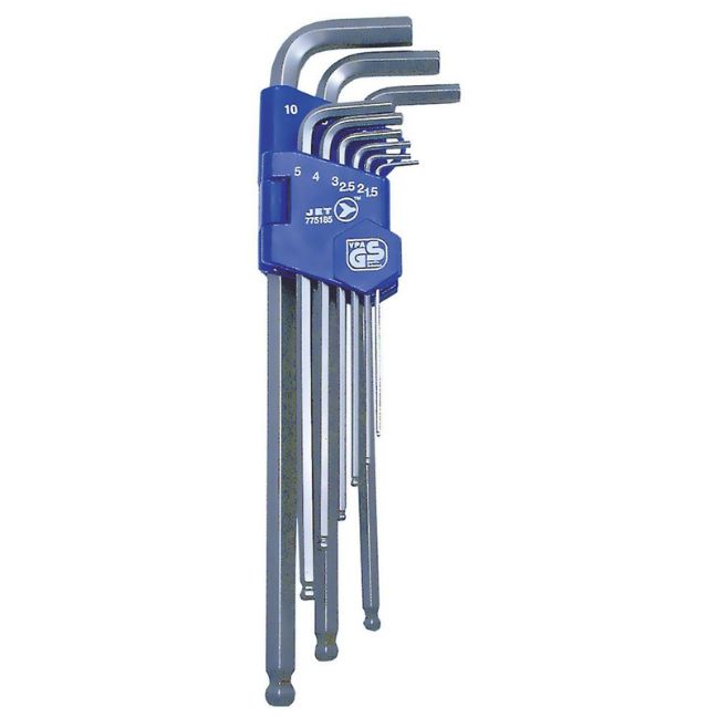 Jet 775185 JBHK-9XLM Metric Extra Long Ball Nose Hex Key Set 9-Piece