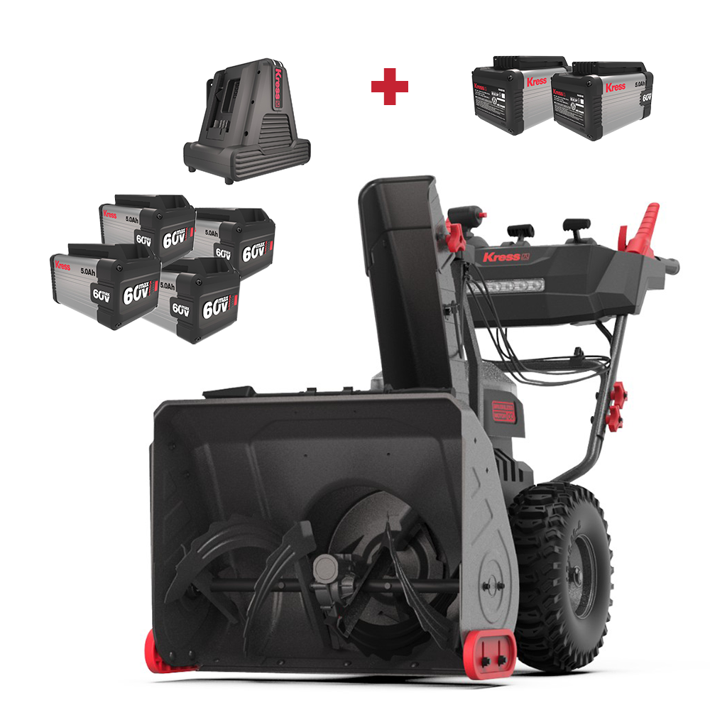 Kress 60V 24" Snow Thrower 4-Pack Kit Special w/ 2 FREE Extra 5Ah Batteries