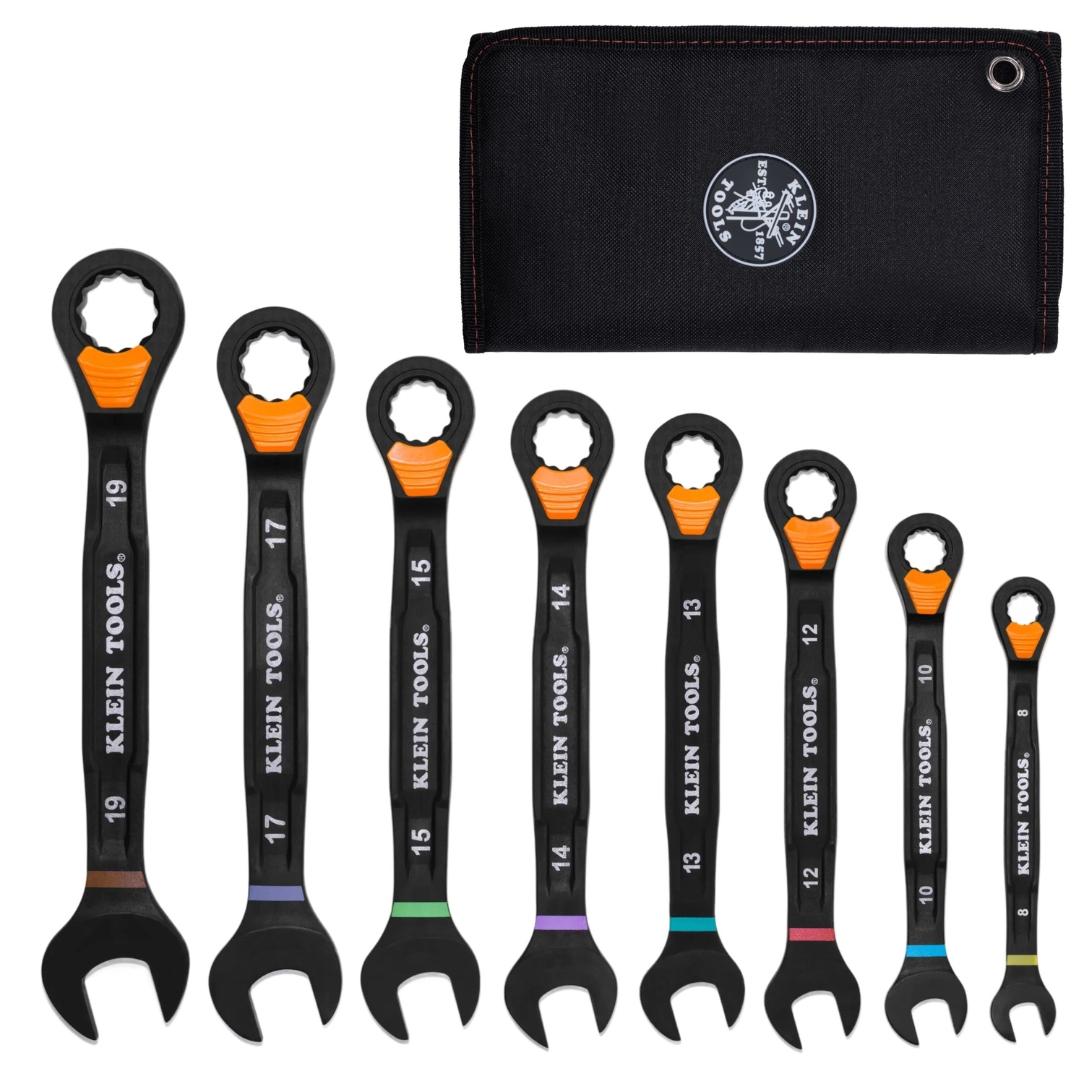 Klein 69508M Metric Ratcheting Combination Slide-Lock Wrench Set 8-Piece