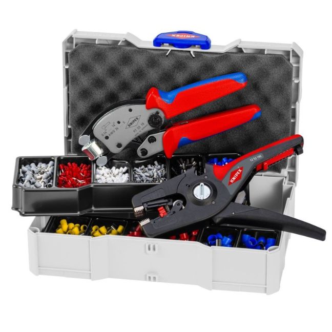 Knipex 979014 Wire Ferrule Assortment with 1252195 Wire Stripper and 975318 Crimping Pliers
