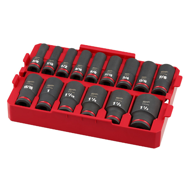 Milwaukee 49-66-6817 PACKOUT SHOCKWAVE 1/2″ Drive SAE Impact Socket Set Loaded Tray 15-Piece