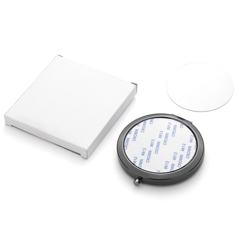 Round Compact Pocket Mirror - Smoked black