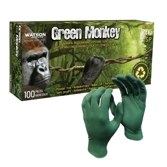 Watson 5559PF Green Monkey Biodegradable Nitrile Disposable Gloves – 4 mil – Green