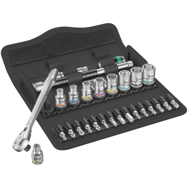 Wera 004018 8100 SA 8 Zyklop 1/4″ Drive Metric Metal Ratchet Set with Switch Lever 28-Piece