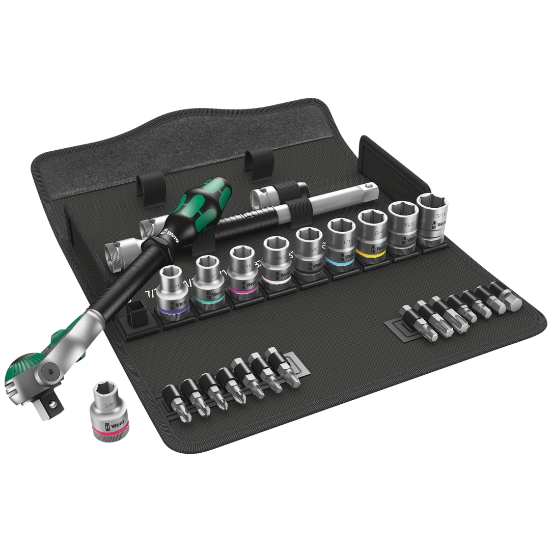 Wera 004079 8100 SC 9 Zyklop SAE/Imperial Speed Ratchet Set 1/2″ Drive 28-Piece