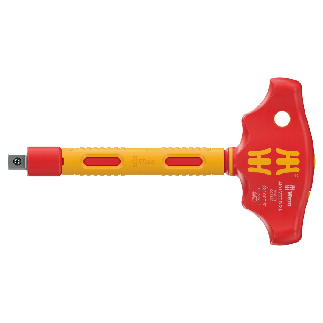 Wera 005122 VDE B RA VDE-Insulated Ratcheting T-handle, 3/8″ Square Drive
