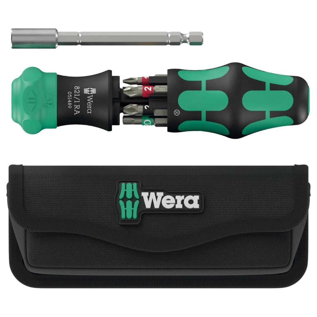Wera 051520 Kraftform Kompakt 28 RA Ratcheting Bitholder with Pouch 7-Piece
