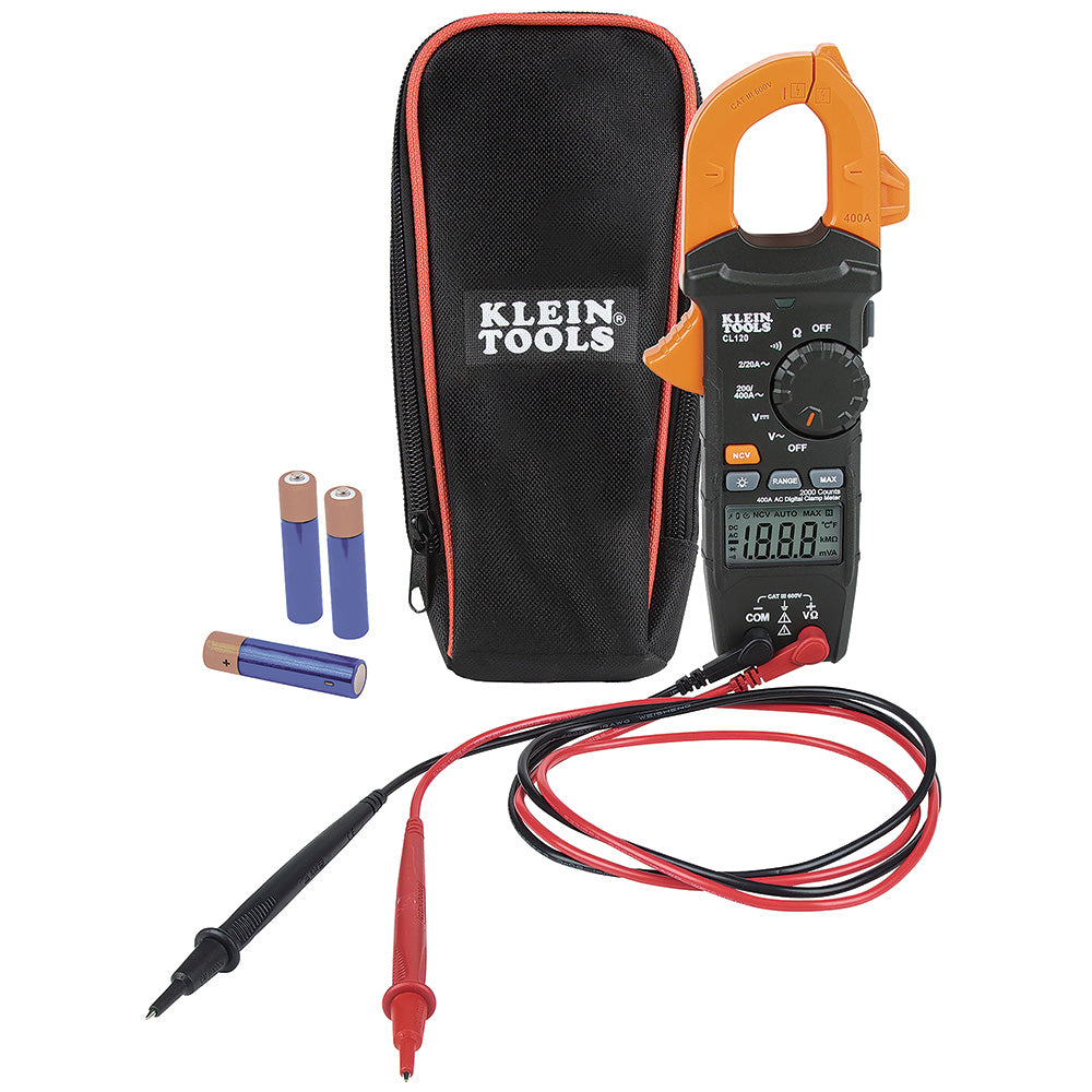 Klein Tools Digital Clamp Meter, AC Auto-Ranging 400 Amp, Model CL120*