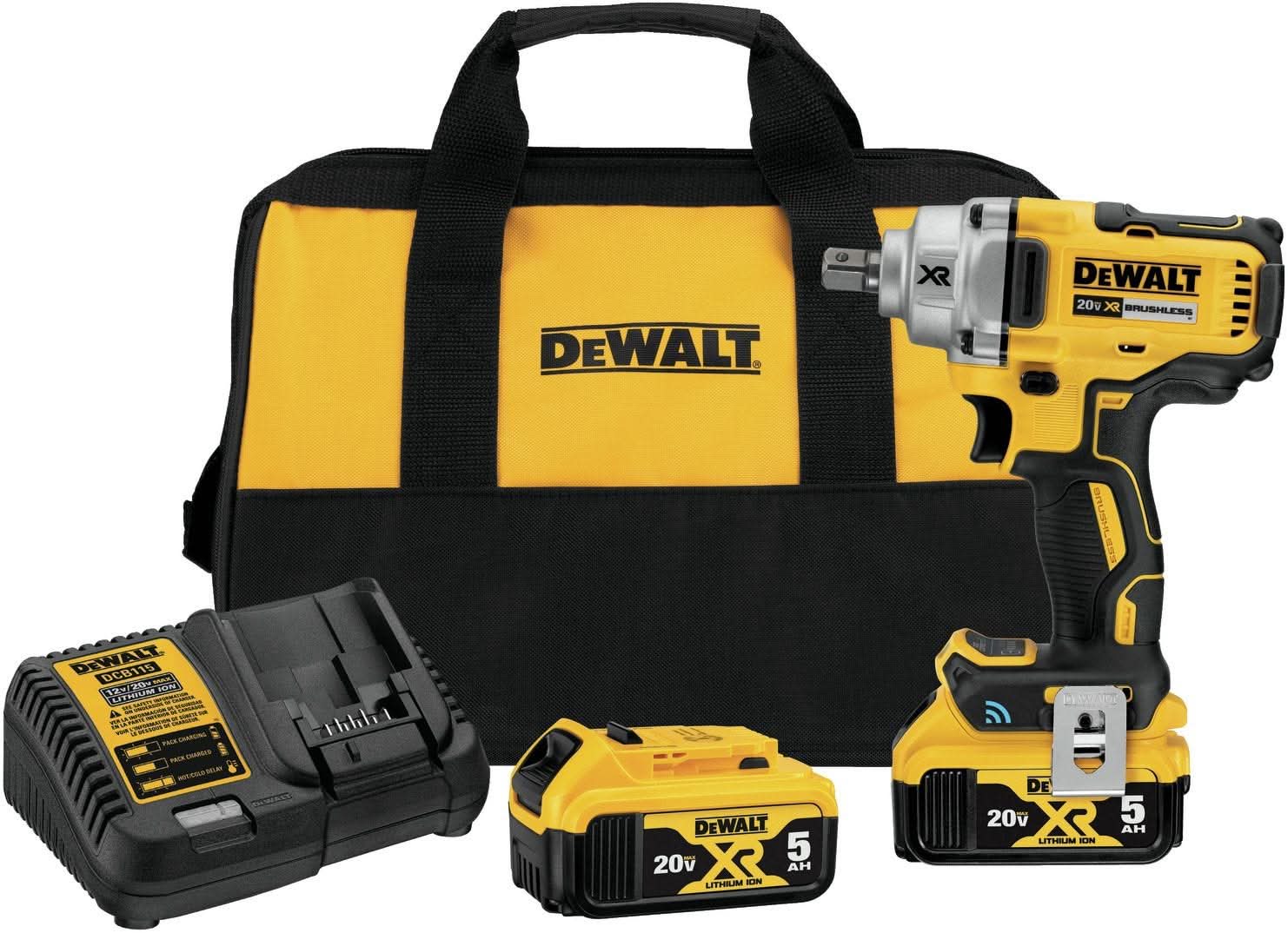 DeWalt DCF896P2 20V MAX Tool Connect 1/2-Inch Mid-Range Detent Pin Anvil Impact Wrench 5.0Ah Kit