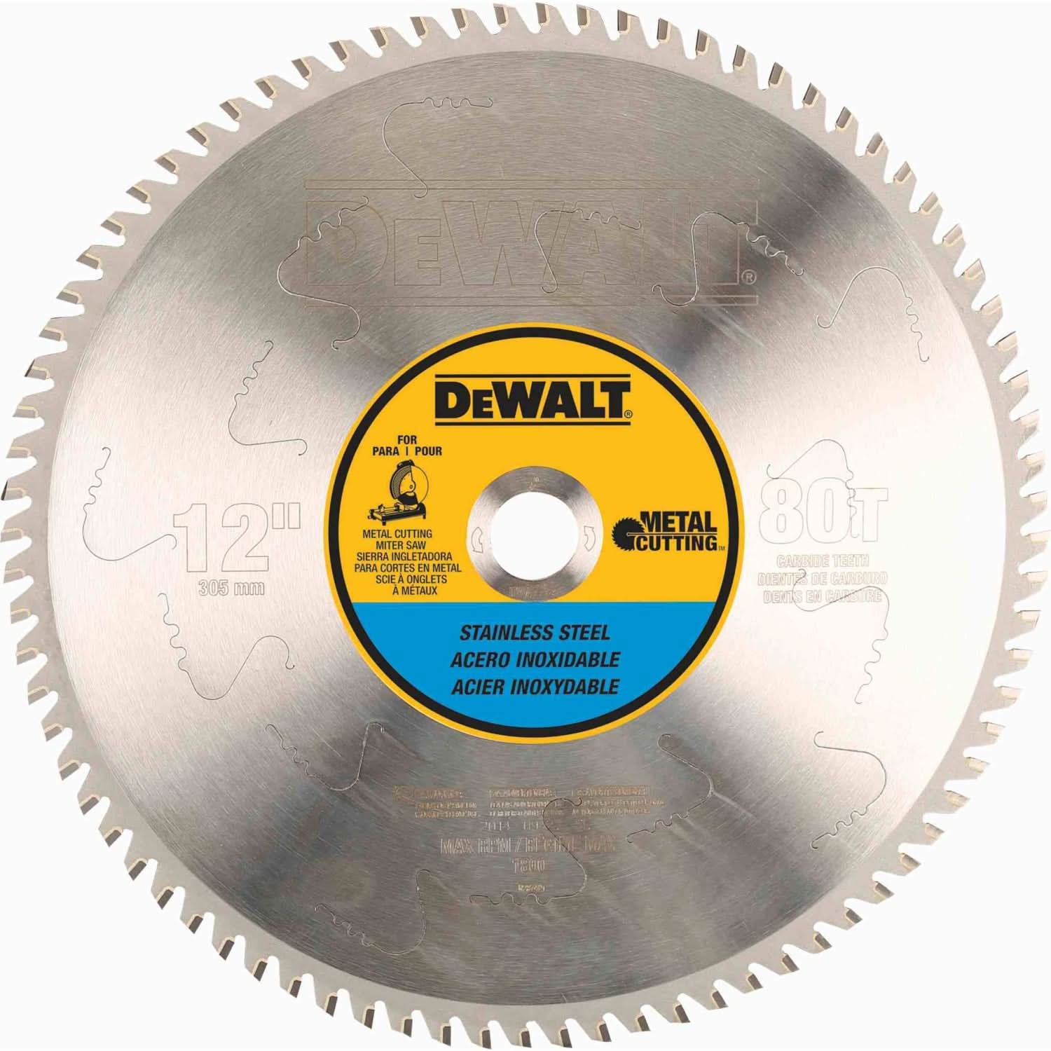 Dewalt DWA7739 12-Inch 80T Stainless Steel Metal Cutting 1-Inch Arbor