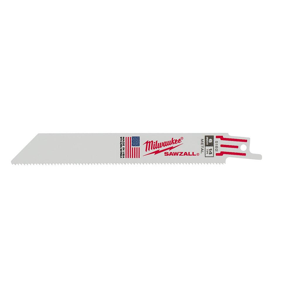 Milwaukee 6 in. 14 TPI Thin Kerf SAWZALL Blades (5 Pack), Model 48-00-5182