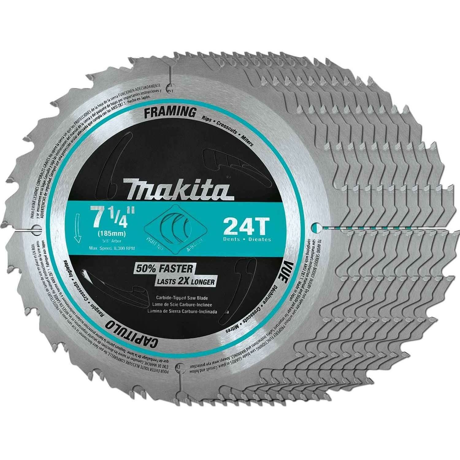 Makita A-94839-10 7-1/4" 24T Carbide-Tipped Circular Saw Blade, Framing, 10/pk