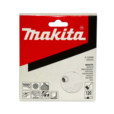 Makita 125mm White Sanding Discs Hook & Loop Style 120 Grit - 8 Holes - 10 Pack