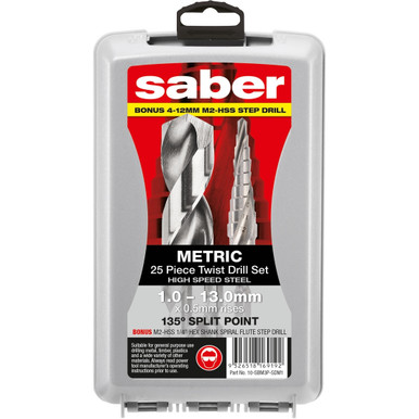 Saber 25Piece metric Drill Bit Set with Bonus Step Drill - 10-SBM3P-SDM1
